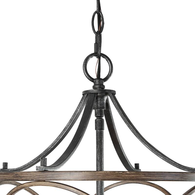 Modern Farmhouse 4-Light Cylinder Wood Grain Chandelier for Kitchen Island