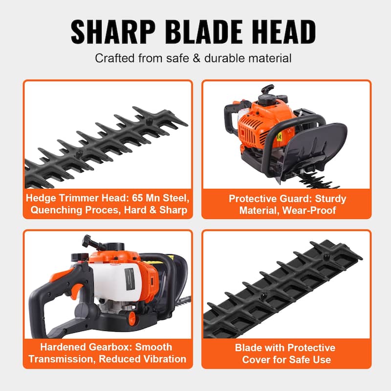 Gas Hedge Trimmer, Gas Powered Handheld Hedge Trimmer with Dual Sided Dual Action Blade