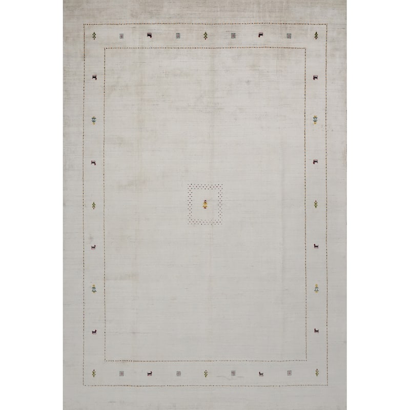 Hand Knotted Oriental 100% Wool Carpet Tribal Animal Pictorial Beige & Ivories Gabbeh Area Rug - 12' 0'' X 9' 2''