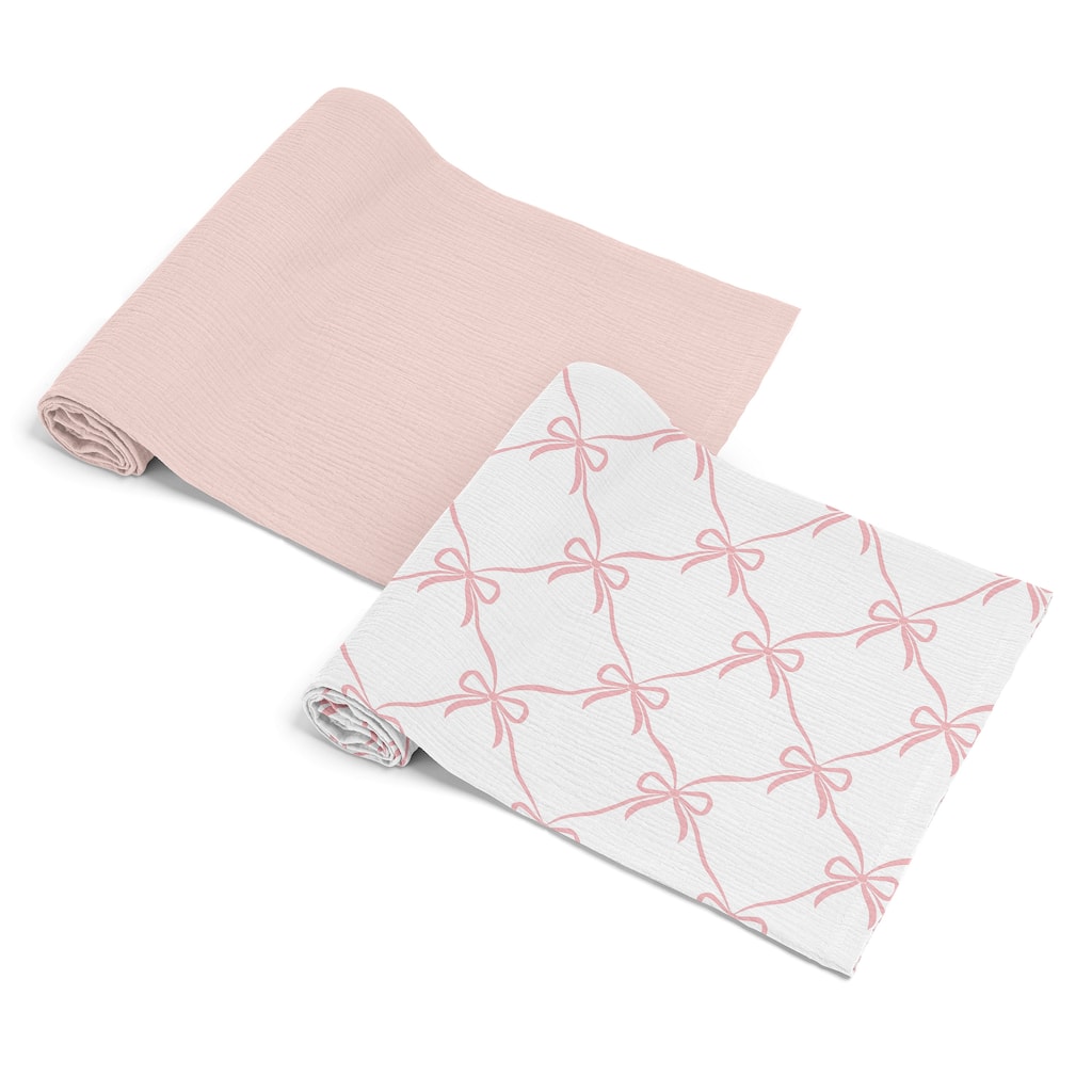 Sweet Jojo Designs Pink Bows Girl 2 Pack 100% Cotton Muslin Baby Swaddle Receiving Blankets - Solid Blush, for Ballet Collection