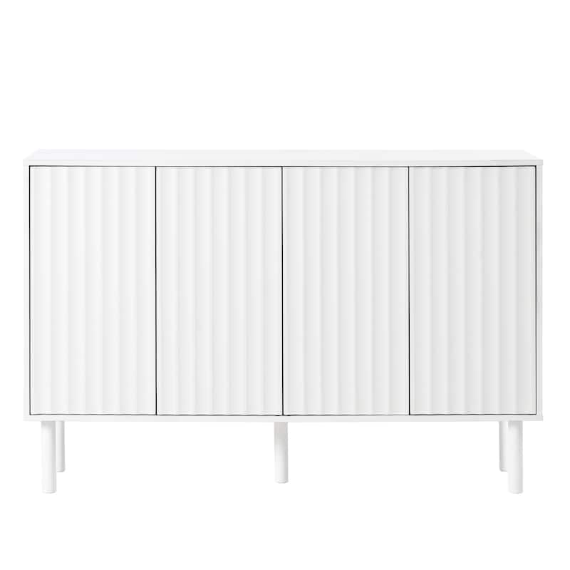 Shoe Cabinet with Solid Wood Legs, Fluted Doors and Adjustable Shelves