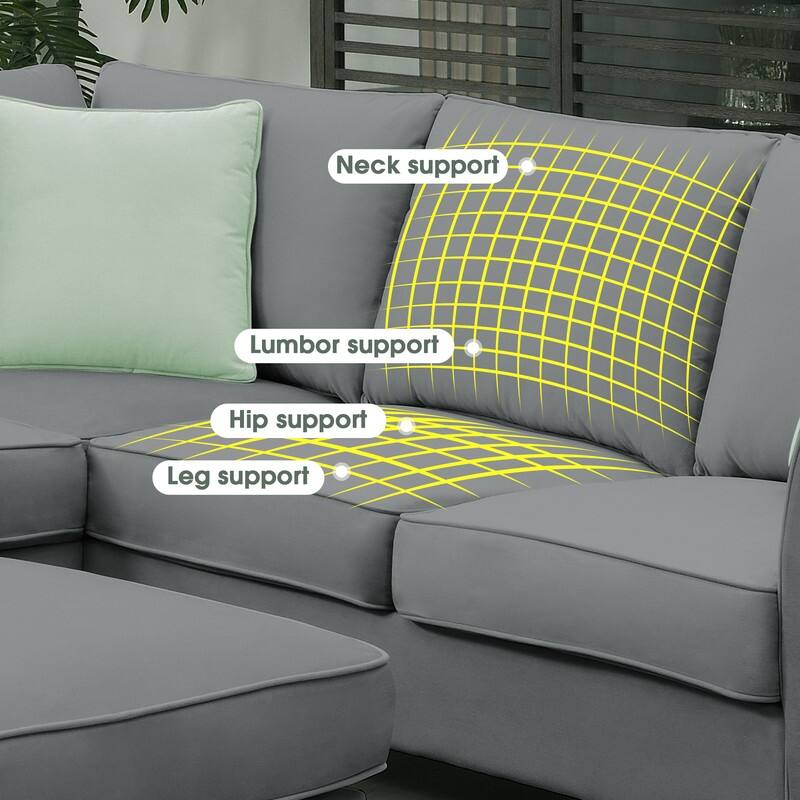 112" Modern Upholstered Sectional Sofa with Ottoman and 3 Pillows