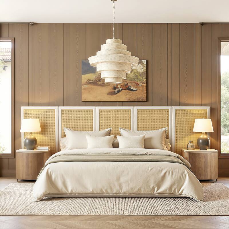 Jennifer Taylor Home Capri Extended Headboard Cane Platform Bed, Antique White Polyester