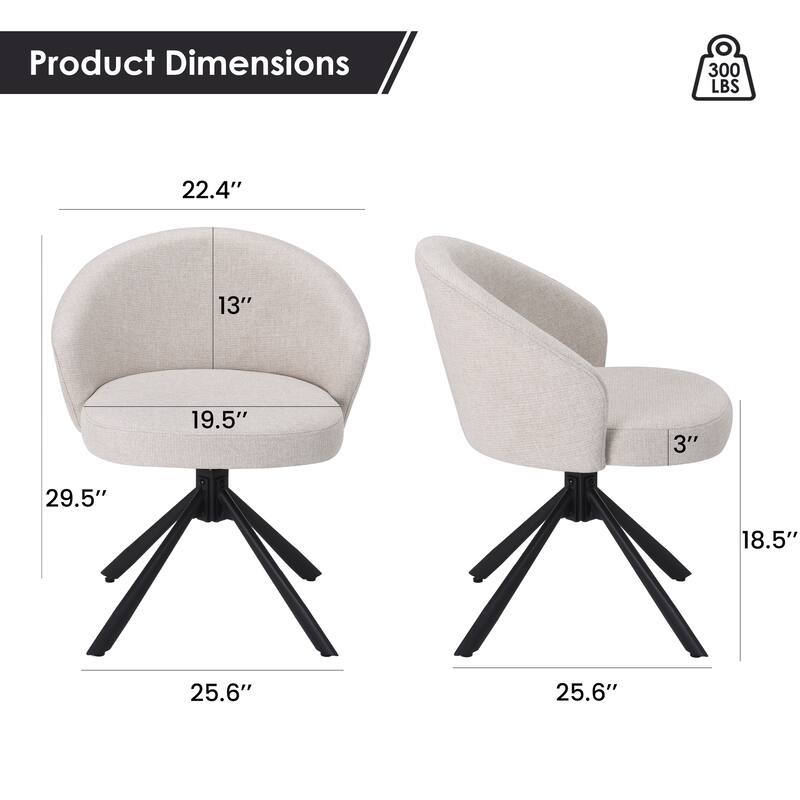 Swivel Upholstered Dining Chairs Set of 2, Linen Fabric Accent Chairs with Metal Legs, 360°Swivel Armchairs for Dining Room