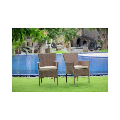 Patio Wicker Chair with Cushion - Outdoor Lounge Chair - Brown Resin Wicker - Comfortable Seating - 34.25