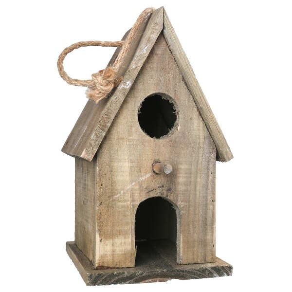 Wooden Bird House with Double Front Entrance and Back Door Entry, Brown. Opens flyout.