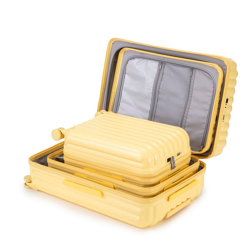 Three pcs/set in ABS Spinner Wheel Luggage with Cup Holder & USB Port & Phone Holder