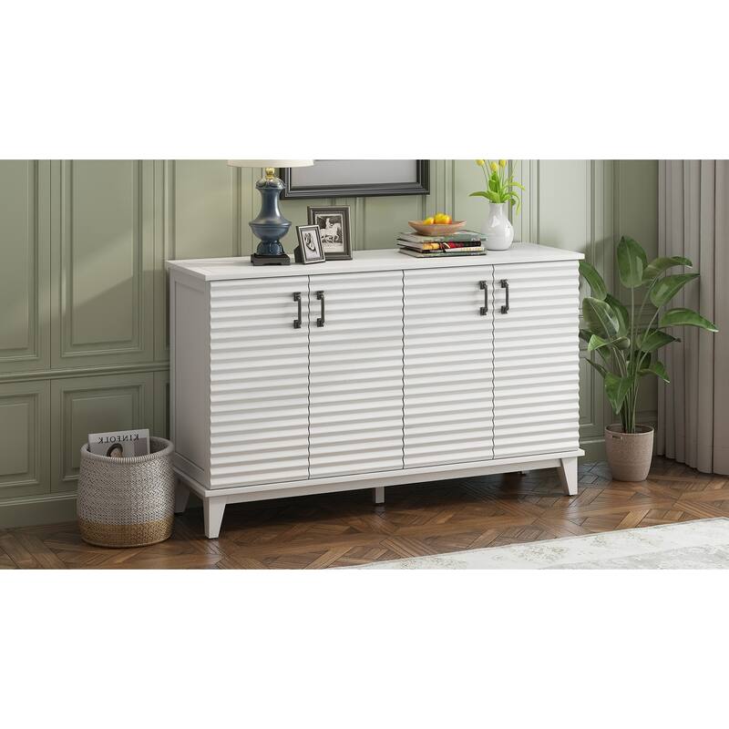 Sideboard with 4 Door Large Storage Buffet with Adjustable Shelves and Metal Handles for Kitchen