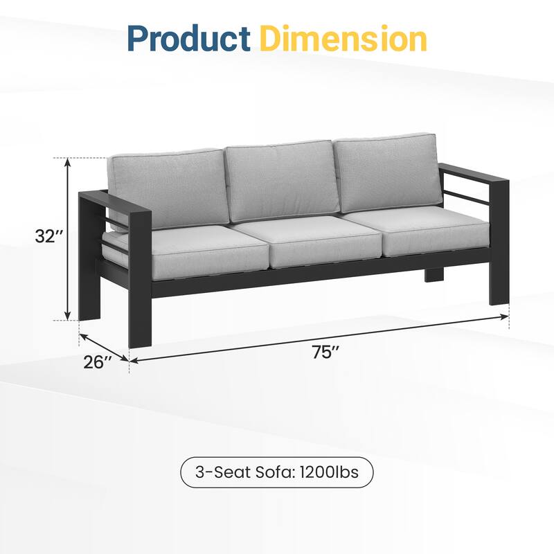 All-weather Outdoor 3 Seats Sofa Couch for Balcony, Garden, Deck, Backyard