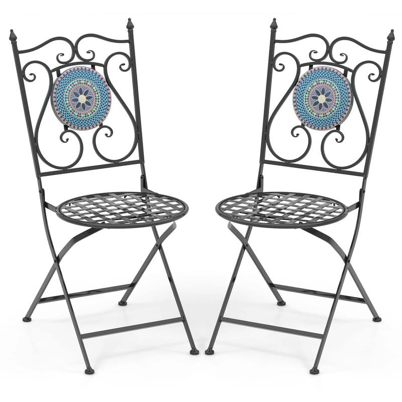 Costway Set of 2/4 Mosaic Chairs for Patio with Decorative Backrest - Set of 2