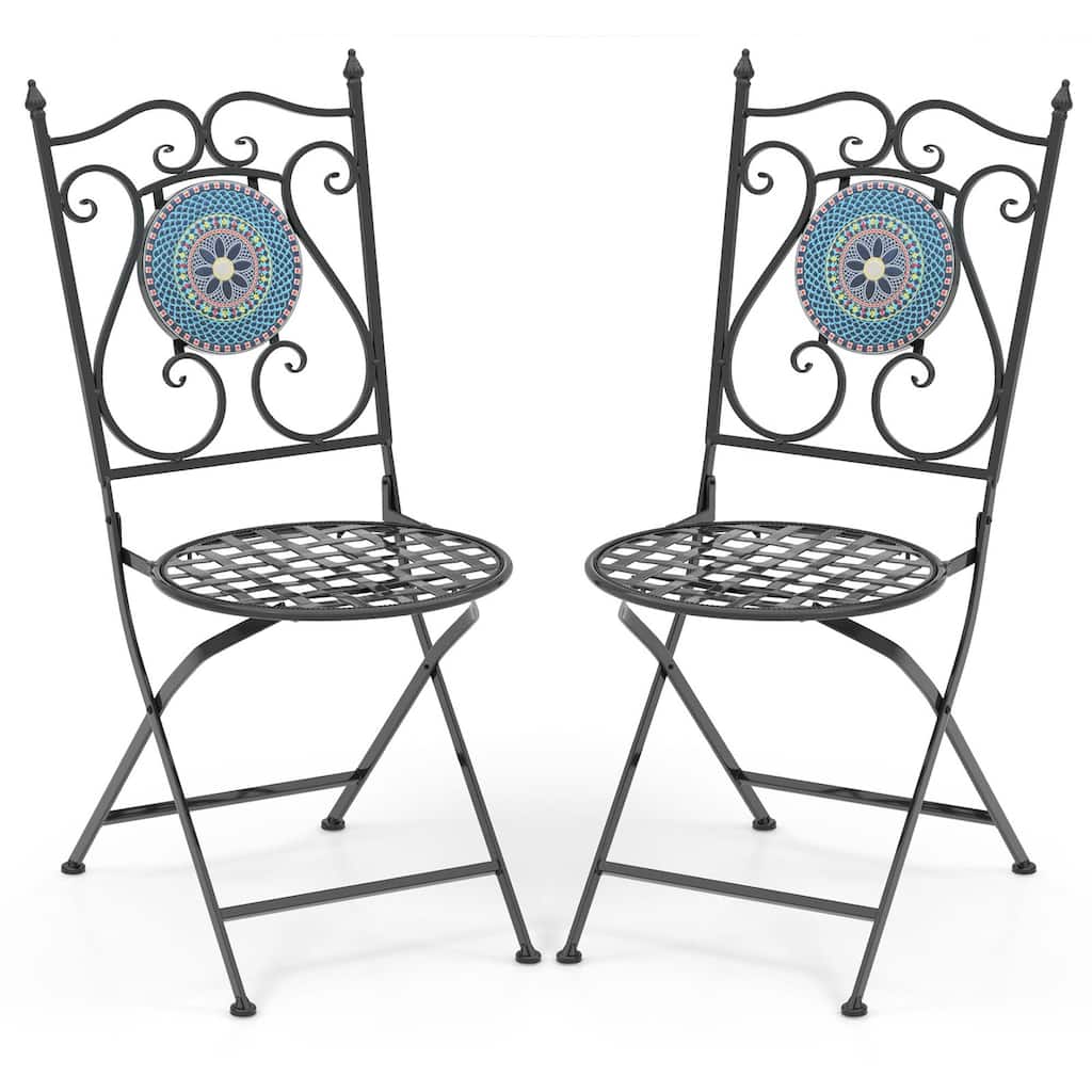 Costway Set of 2/4 Mosaic Chairs for Patio with Decorative Backrest
