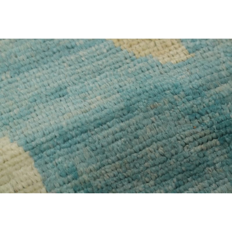 Hand Knotted Oriental 100% Wool Carpet Traditional Floral Navy Blue & Blues Ziegler Runner Rug - 18' 9'' X 4' 9''