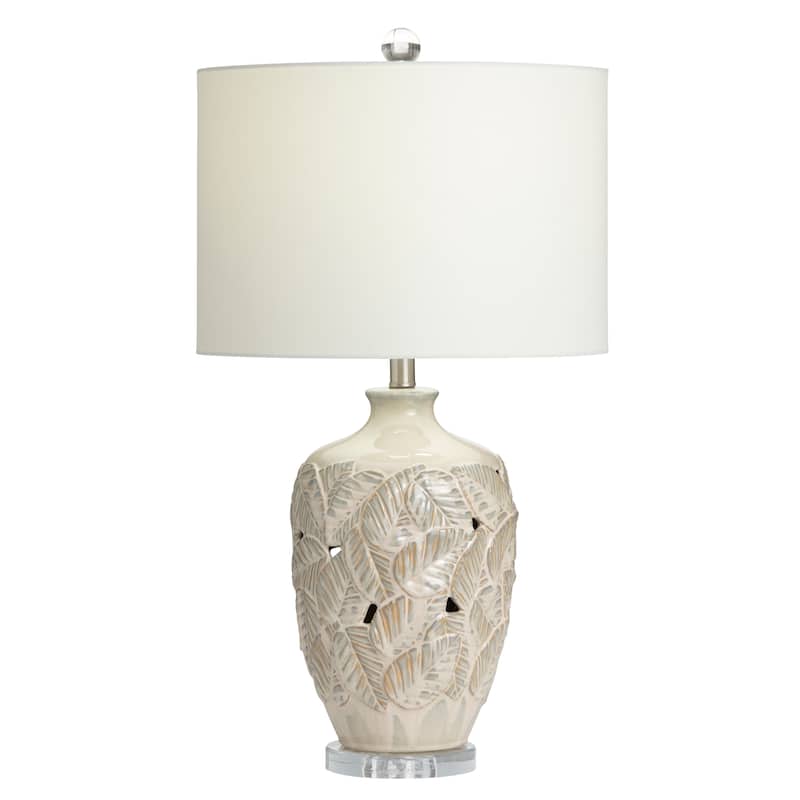 Coastal Leaf Ceramic 29" Table Lamp w/Nightlight - 16"x16"x29"