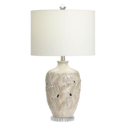 Coastal Leaf Ceramic 29" Table Lamp w/Nightlight - 16"x16"x29"