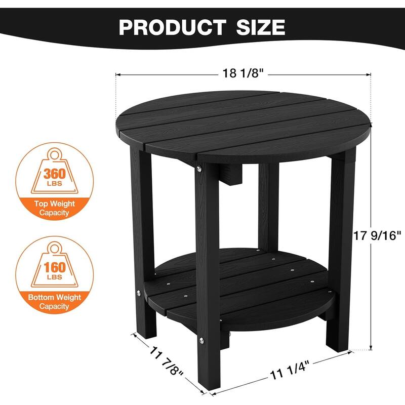 WINSOON All Weather HIPS Outdoor Side Table,Round Table Set Of 2