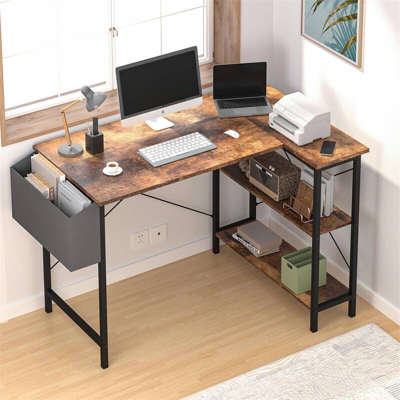 L Shaped Computer Desk - 41.73"D x 22.44"W x 4.53"H - Rustic Brown