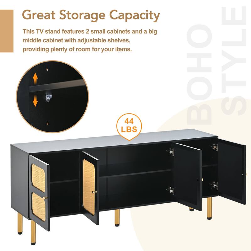 Woven Media Console Table for TVs Up to 70'' - Black