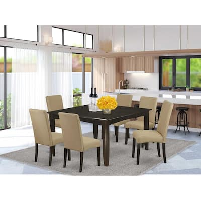 Vintage Kitchen Dining Set - 7Pc Square Table w/ Leaf & 6 Parson Chairs - Cappuccino Finish