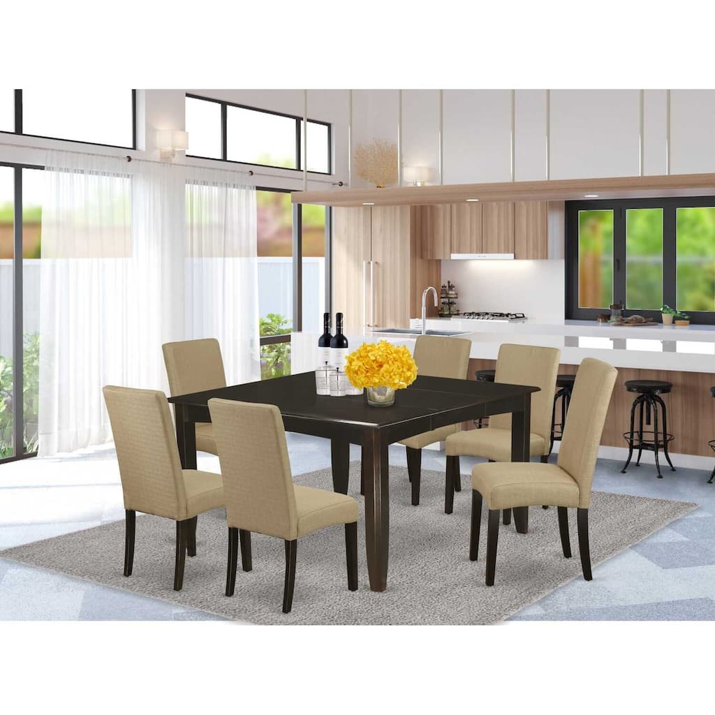Vintage Kitchen Dining Set - 7Pc Square Table w/ Leaf & 6 Parson Chairs - Cappuccino Finish