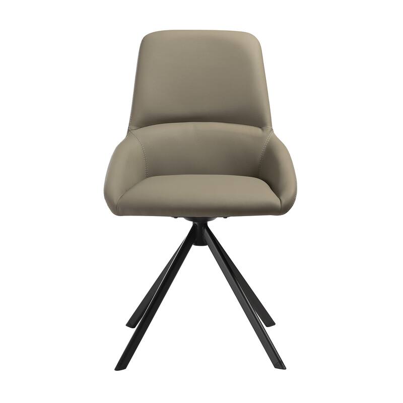 Rick 22 Inch Swivel Dining Chair Set of 2, Taupe Faux Leather, Black Legs