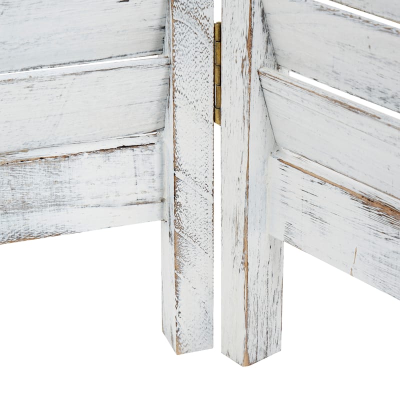 Wood Washed Shutter Top 3 Panel Room Divider Screen with Gray Distressing - White - Roche River Decor - 1"W x 47"L x 67"H