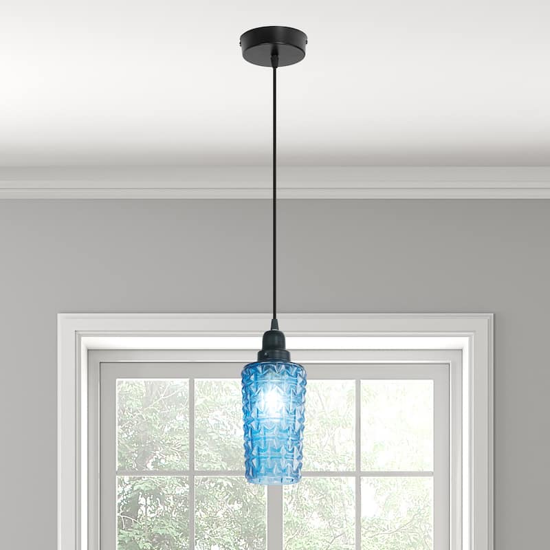 River of Goods Blue/Red and Black Glass and Metal 4.75-Inch Pendant Light with Adjustable Hanging Cord