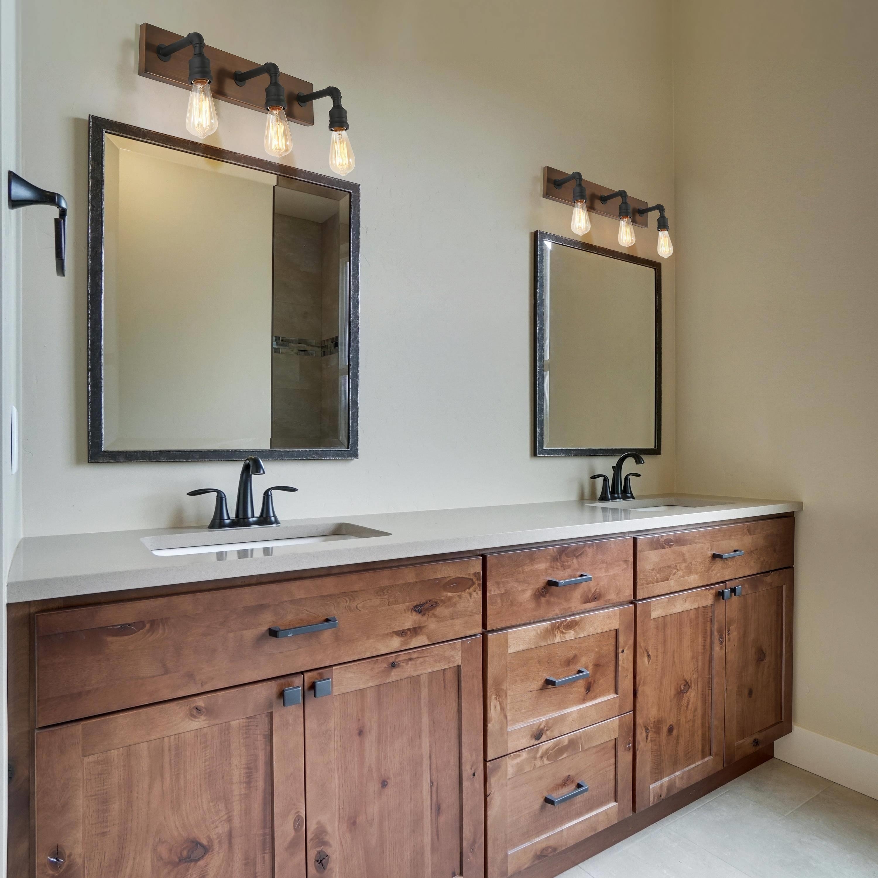 Farmhouse 3-Light Rustic Bathroom Vanity Light Faux Wood Wall