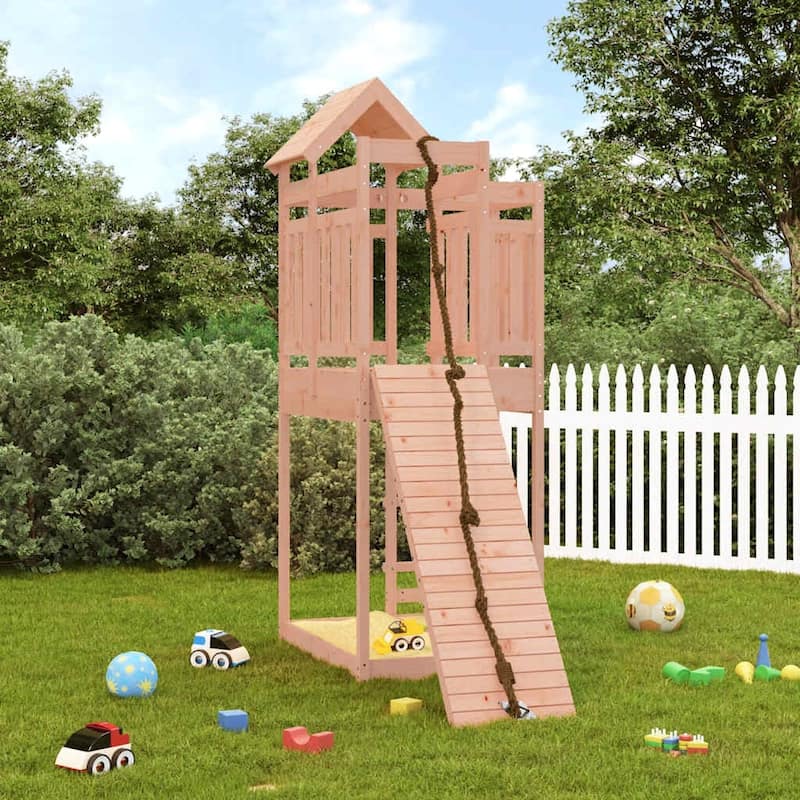 vidaXL Playhouse Outdoor Backyard Playground Set Playset with Climbing Wall - 42.1" x 77.2" x 93.7" Douglas