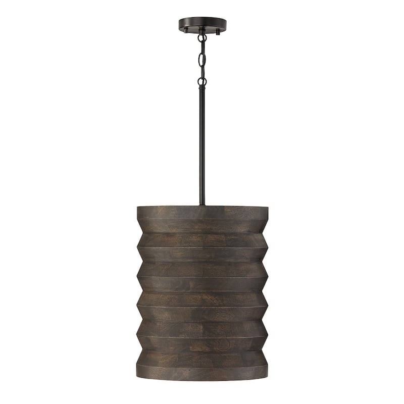 14" W x 18" H 1-Light Pendant in Matte Black and Handcrafted Mango Wood in Espresso Stain - 14"W x 17.75"H - 14"W x 17.75"H - Espresso Stain and Black