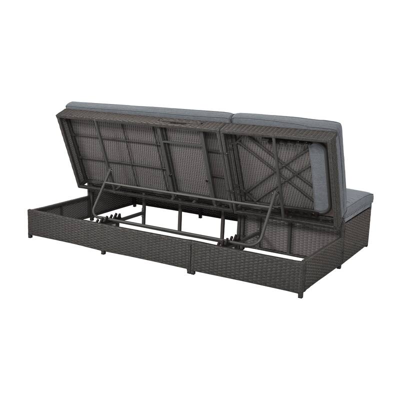 Outdoor Patio Rattan Double Daybed Sunbed with Adjustable Backrest and Seat