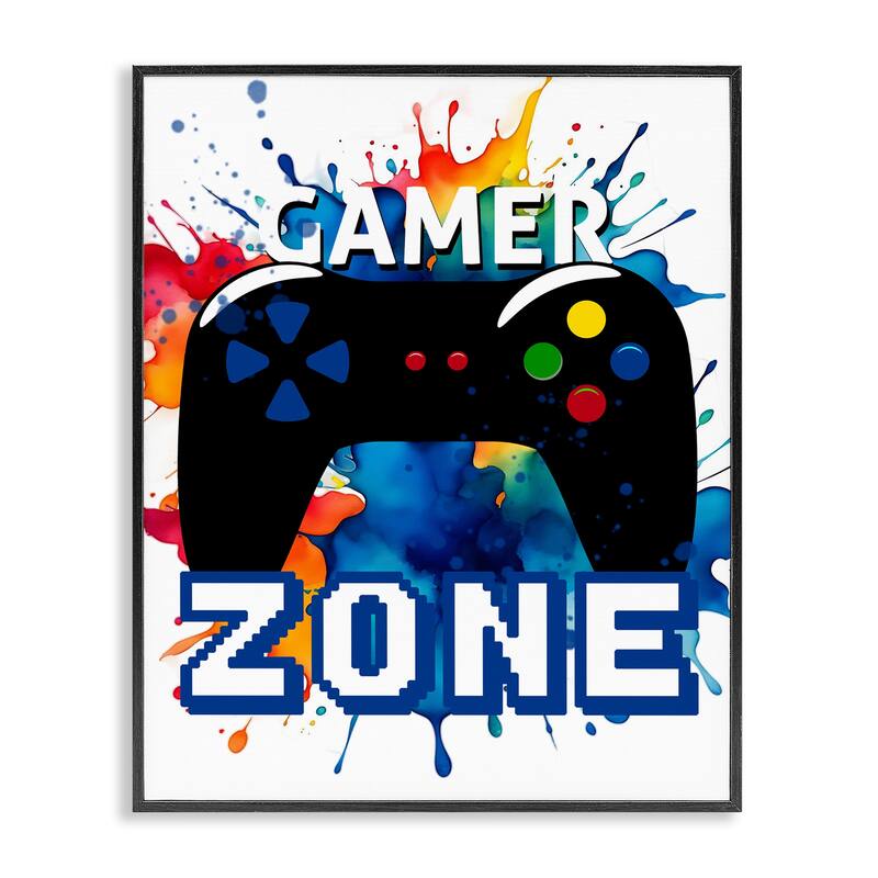Stupell Vivid Modern Gamer Zone Framed Giclee Art Design By Kim Allen - 24 x 30 - Black