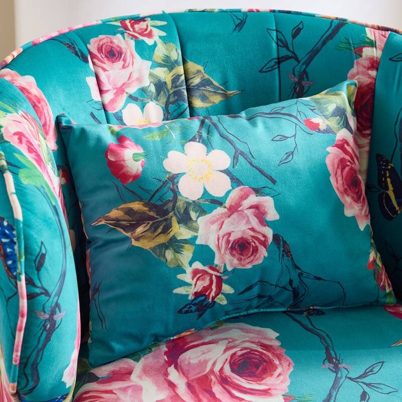 Mid Century Modern Upholstered Reading Chair with Lumbar Pillow, Gold Metal Legs, Small Space Friendly for Living Room Bedroom