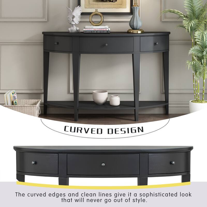 Modern Curved Console Table Sofa Table with 3 drawers and 1 Shelf for Hallway, Entryway, Living Room