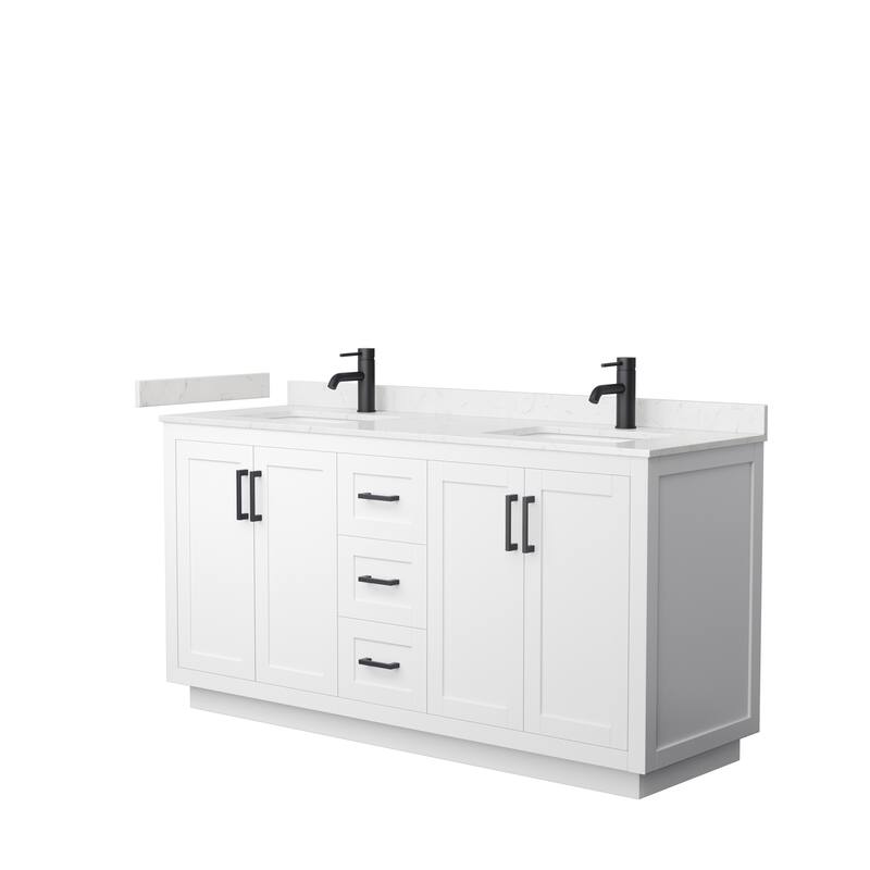 Miranda Double Vanity Set, Cultured Marble Top, No Mirror - 66-Inch Double - White, Black Trim, Carrara Cultured Marble Top