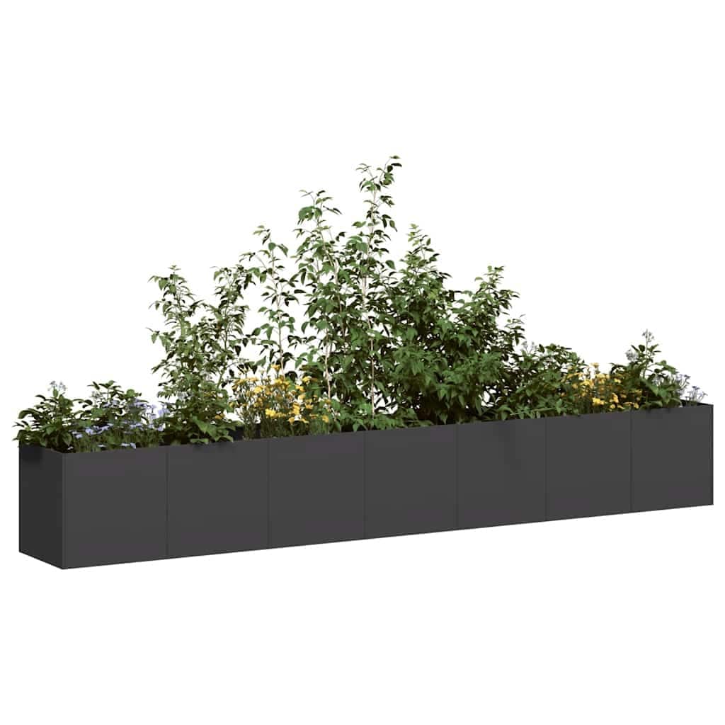 vidaXL Planter Black Cold-rolled Steel Large Planters Planter - 15.7 x 110.2 x 15.7 in