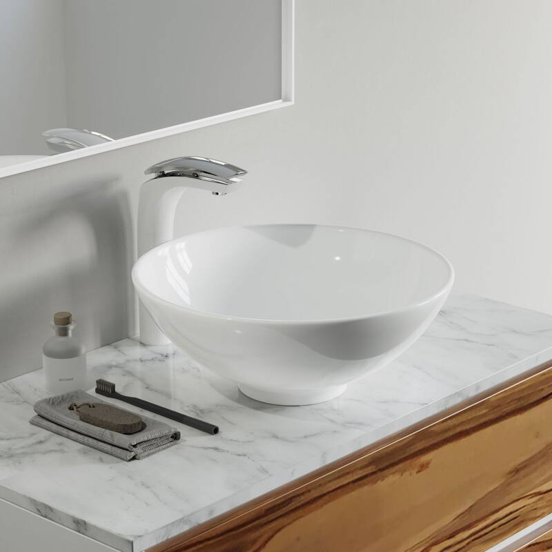 Dowell Ceramic Vessel Sink, Round, Gloss White - 16Wx16Dx6H