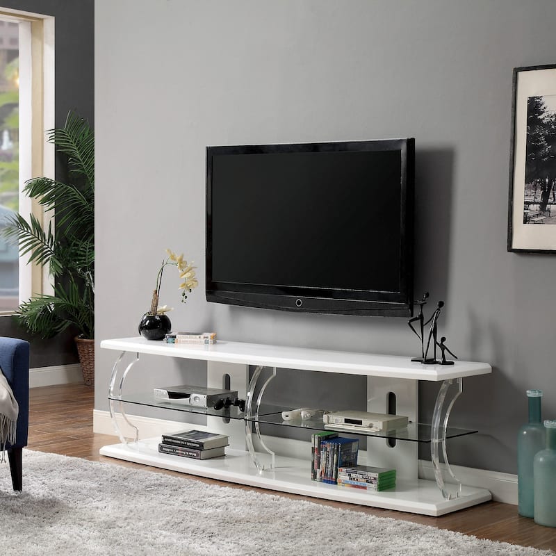 Lald Modern Glass 4-Shelf TV Console with LED by Furniture of America - 60 inches - White