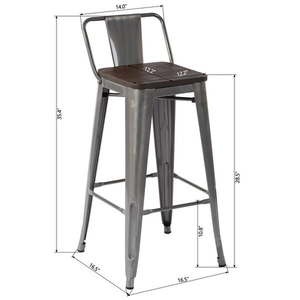 Homylin Industrial 29'' Metal Bar Stools Low Back Elm Wood Seat Bed