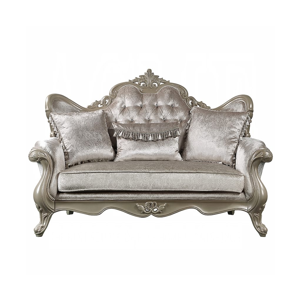 Upholstered Loveseat with Button Tufted Back in Beige and Champagne