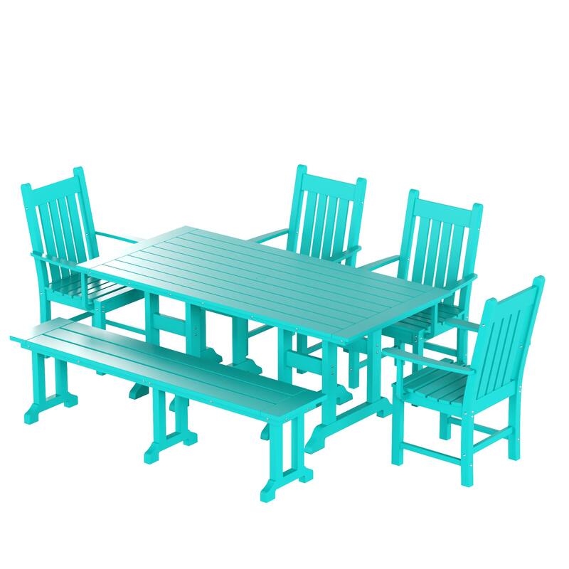 Laguna Hdpe All Weather Outdoor Patio Dining Set with Rectangle Table, Arm Chairs and Bench (6-Piece Set)
