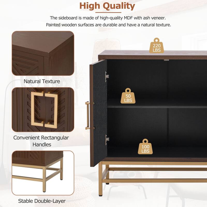 Retro Sideboard Buffet Cabinet with Storage, Adjustable Shelves and Metal Handles for Kitchen and Dining Room