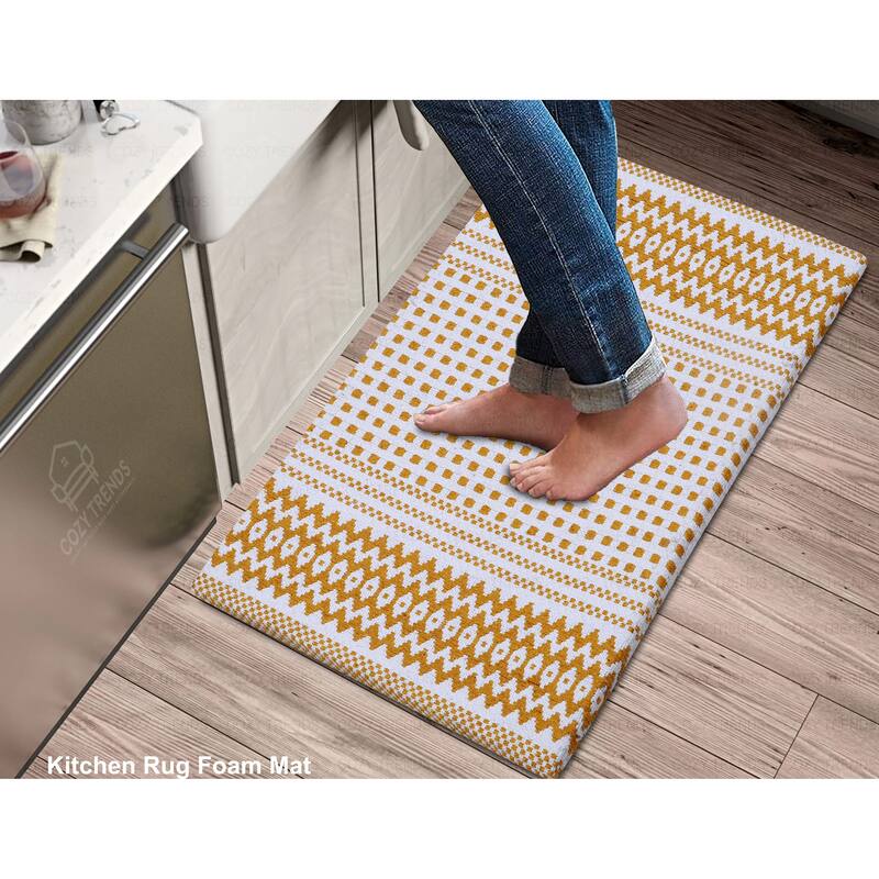 Anti-Fatigue Standing Cushioned Kitchen Bath Mats [Set of 2] Woven Cotton | Waterproof | Non-Slip | for Office, Sink, Laundry