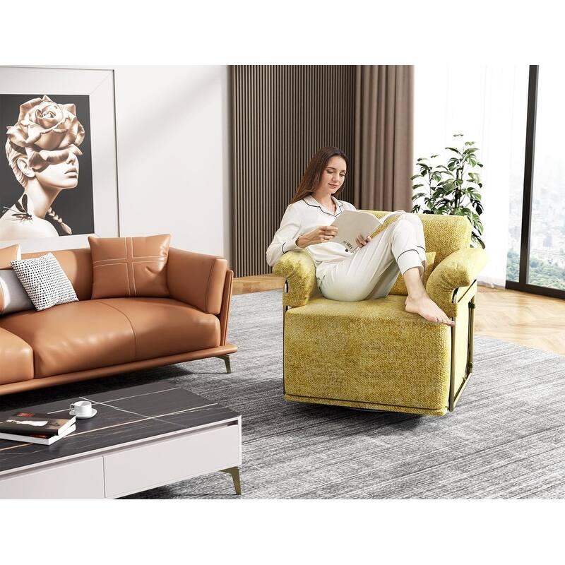 360 Degree Square Swivel Accent Sofa Chair with Gold Metal Legs