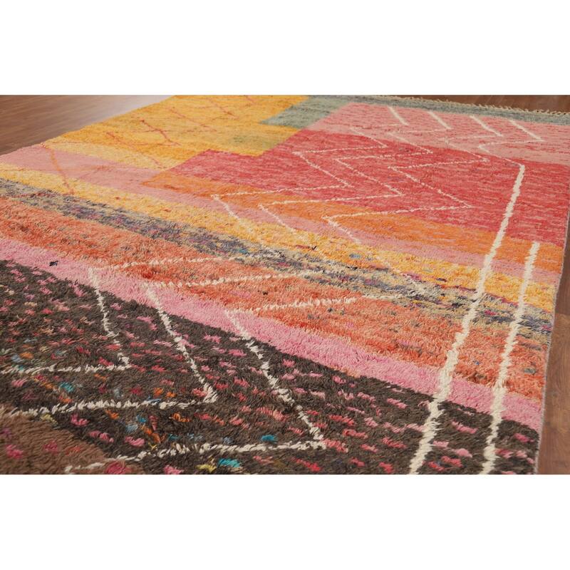 Plush Moroccan Oriental Area Rug Hand-Knotted Geometric Wool Carpet - 9'1" x 12'9"