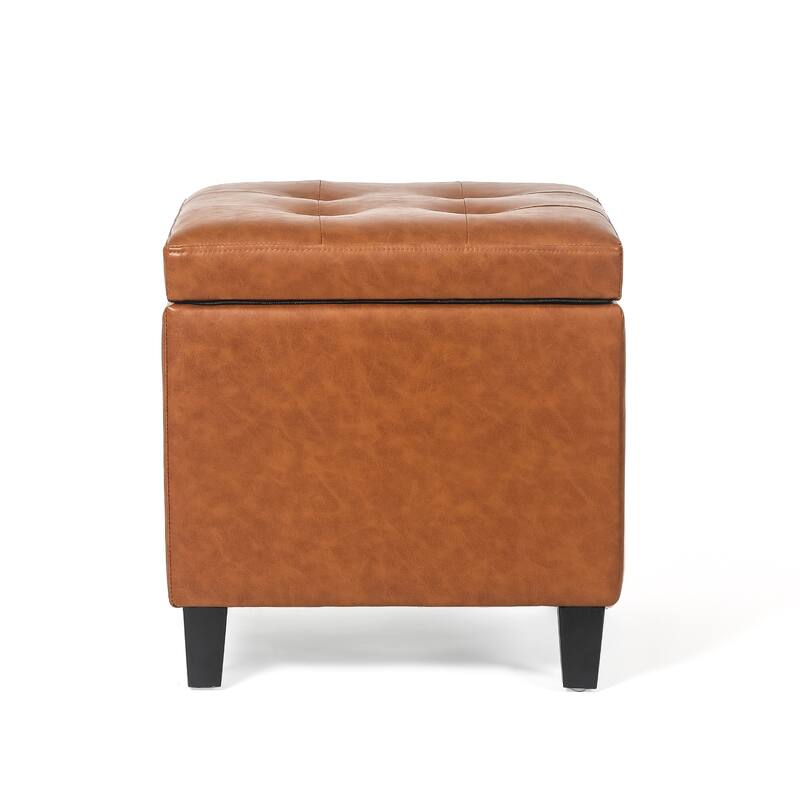 Adeco Bonded Leather Square Tufted Cubic Cube Storage Ottomans