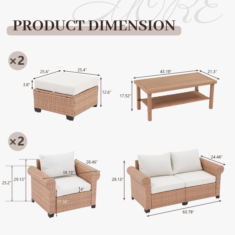 Outdoor 6-Piece PE Rattan Patio Furniture Set