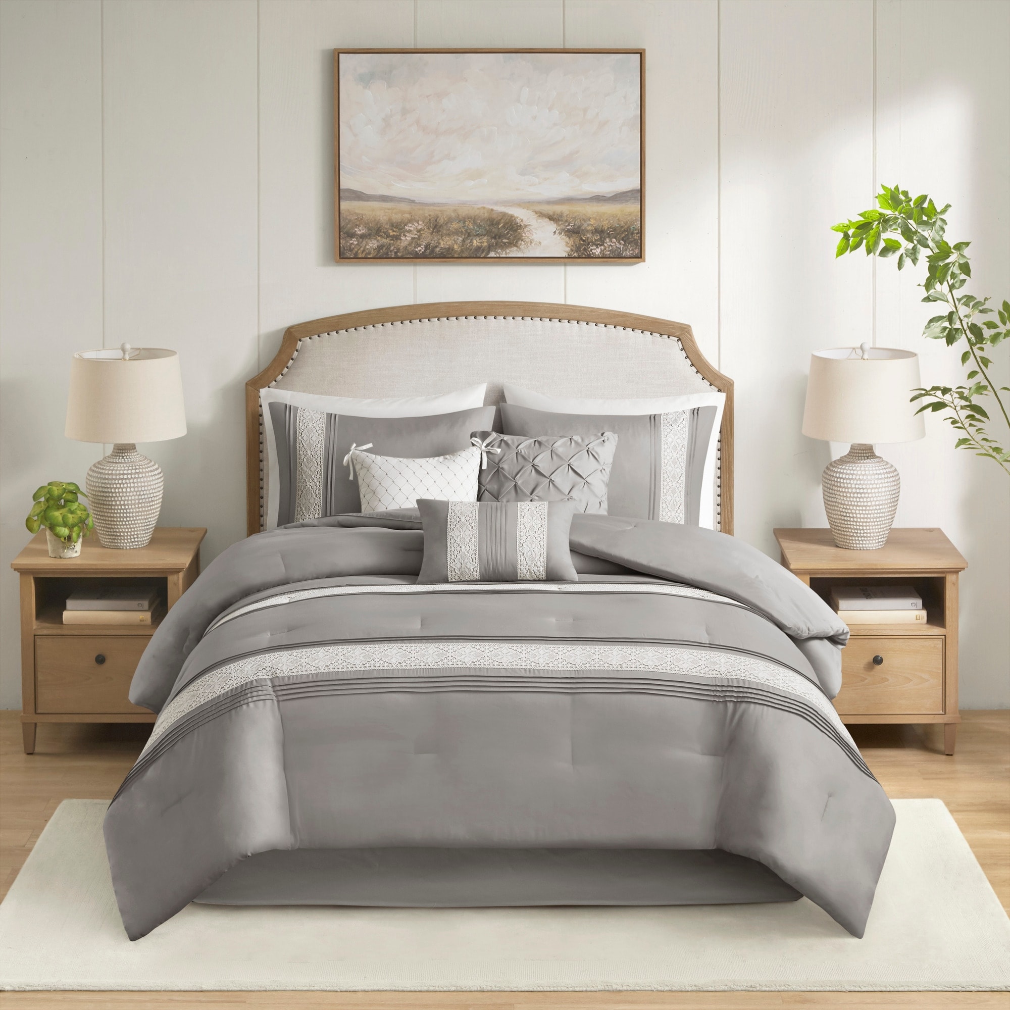 Madison Park Lacey 7 Piece Lace Trim Comforter Set with Throw Pillows