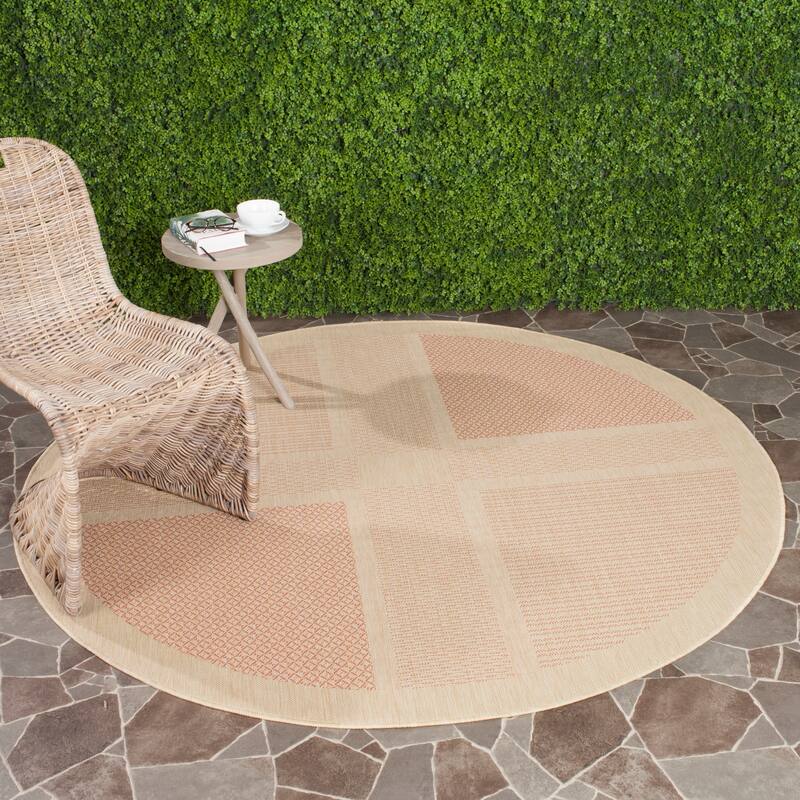 SAFAVIEH Courtyard Shirlee Indoor/ Outdoor Waterproof Patio Backyard Rug - 6'7" x 6'7" Round - Natural/Terra
