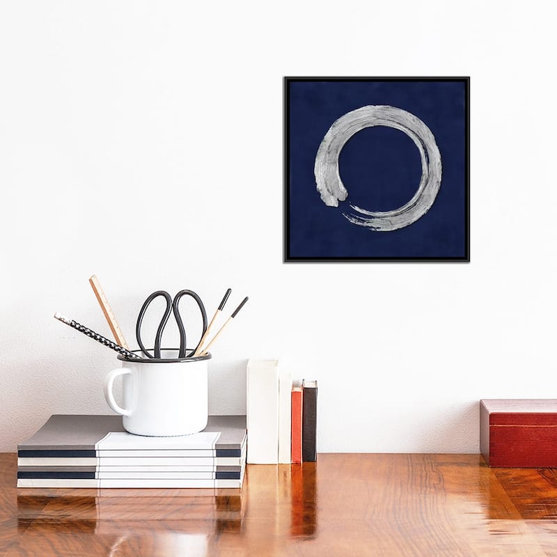 iCanvas "Silver Zen Circle On Blue I" by Ellie Roberts Framed Canvas Print