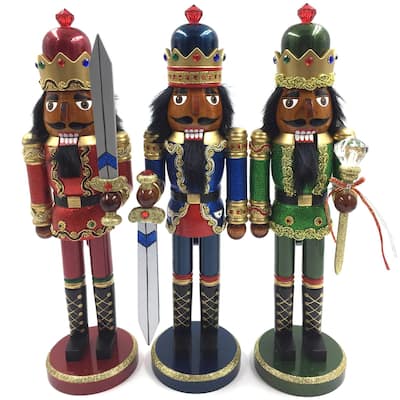 Set of 3 African American Bejeweled King Christmas Nutcrackers 15"